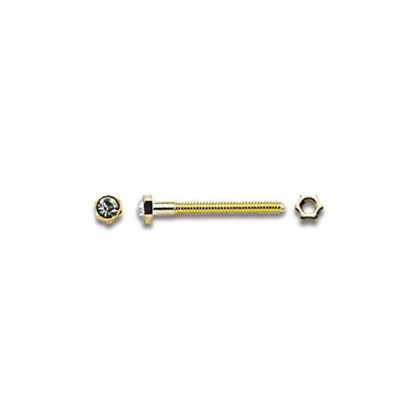 Gold rimless screws with strass and exagonal nuts M1,4 L14mm