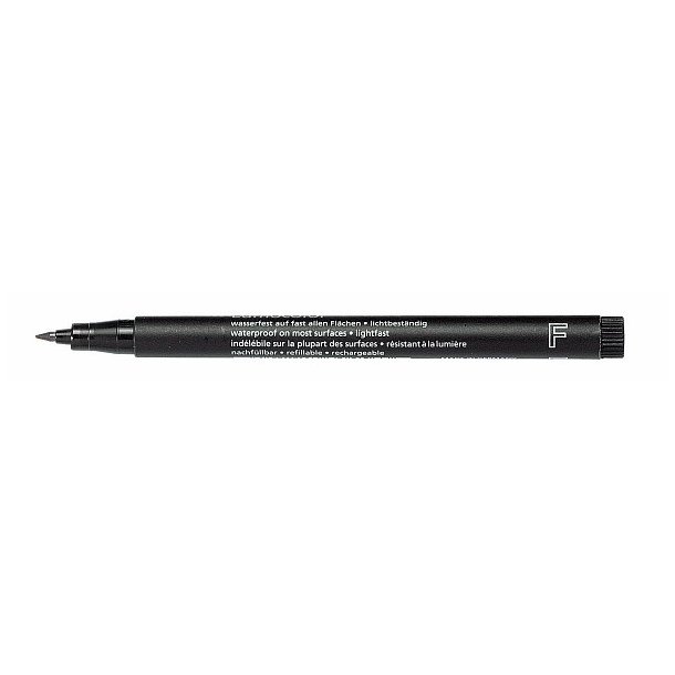 Black marker pen, fine 0.6 mm. vandfast, almindelige linser - 5 stk.