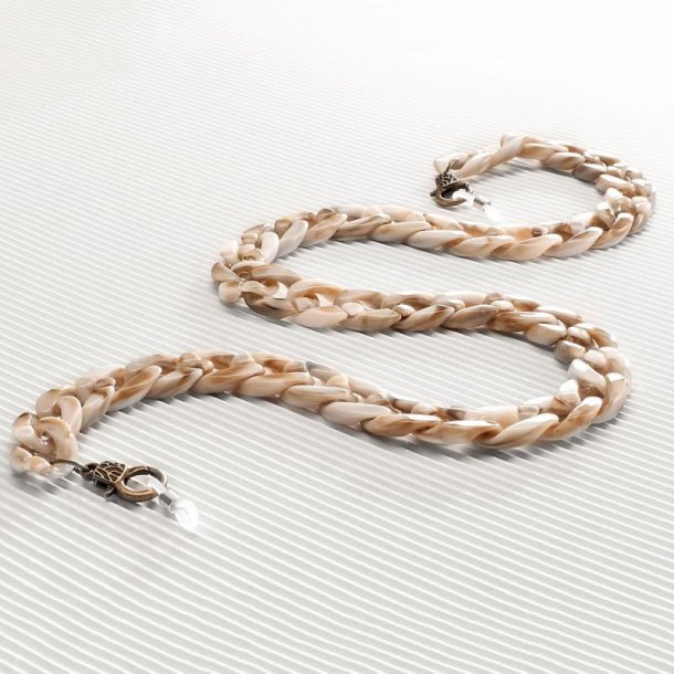 Airport chain in white and beige acetate + microfibre pouch