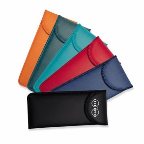 Vertical cases with stitched flap ass.colours 160x65x25mm.