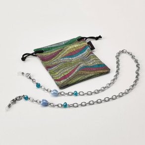 AIRPORT Silver Chain w/PearlyCeramic Heart Light Blue