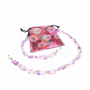 AIRPORT Fuchsia/White Rect. Plastic Chain w/Metal Elements