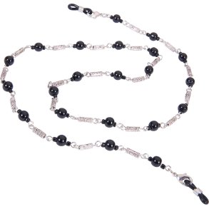 HOLDERS:ALMA, SILVER METAL BEADS W/BLACK PEARL
