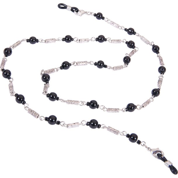 HOLDERS:ALMA, SILVER METAL BEADS W/BLACK PEARL