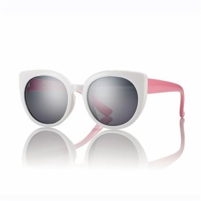 Shiny White/Pink kids sunglasses45 16-120w/Smoke lenses+Case