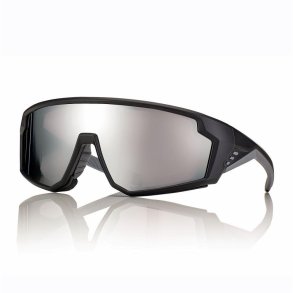 Black/Grey Nylon Sport Mask Sungl Silver Mirror Lens+Clip-in