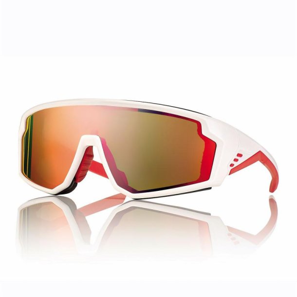 White/Red Nylon Sport Mask Sungl Red Mirror Lens+Clip-in