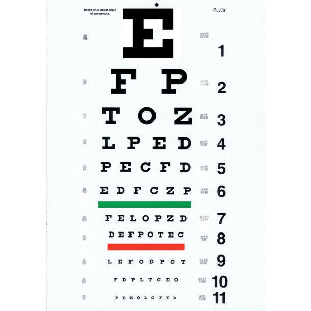 SNELLEN 10' CHART W/RED &amp; GREEN BARS