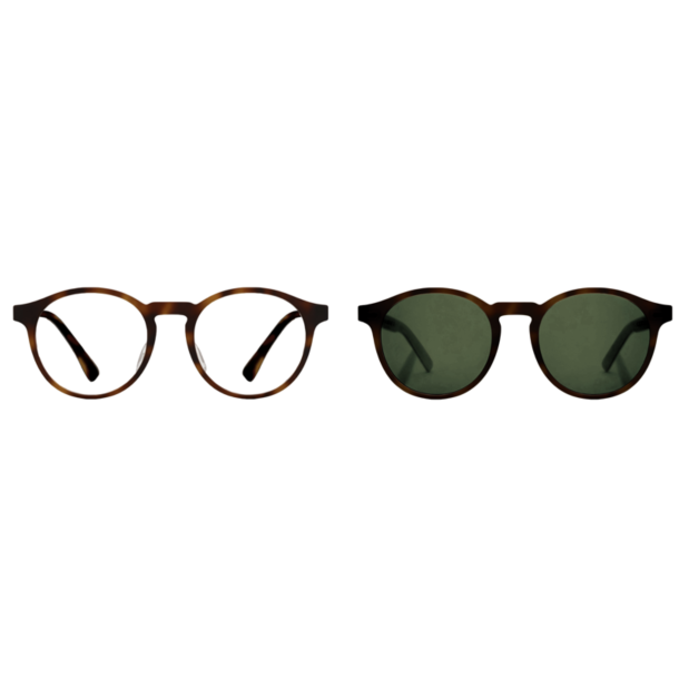Ultem frame + steel temples with clip-on, brown pattern
