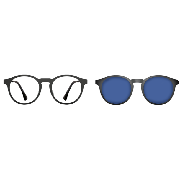 Ultem frame + steel temples with clip-on, matt black