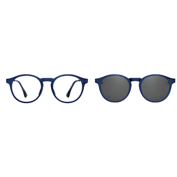 Ultem frame + steel temples with clip-on, matt blue